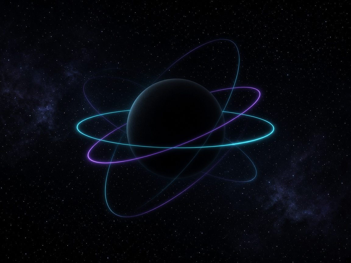 Orbital rings around a dark void — Tech Void brand atmosphere